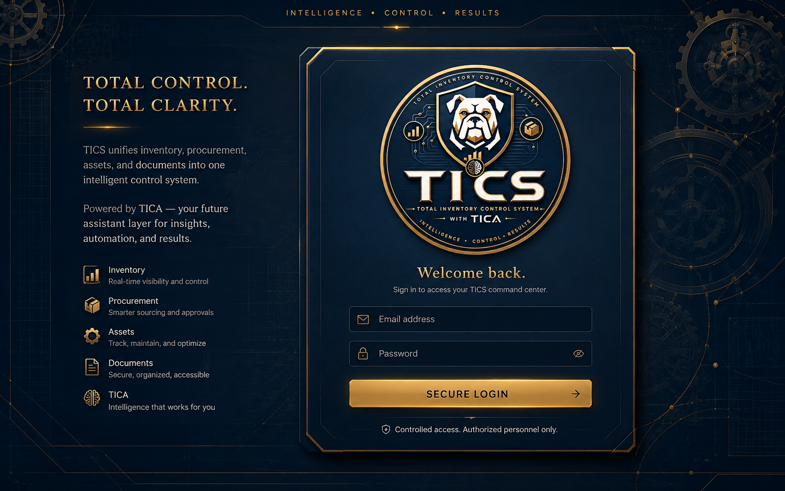 TICS app logon screen mockup