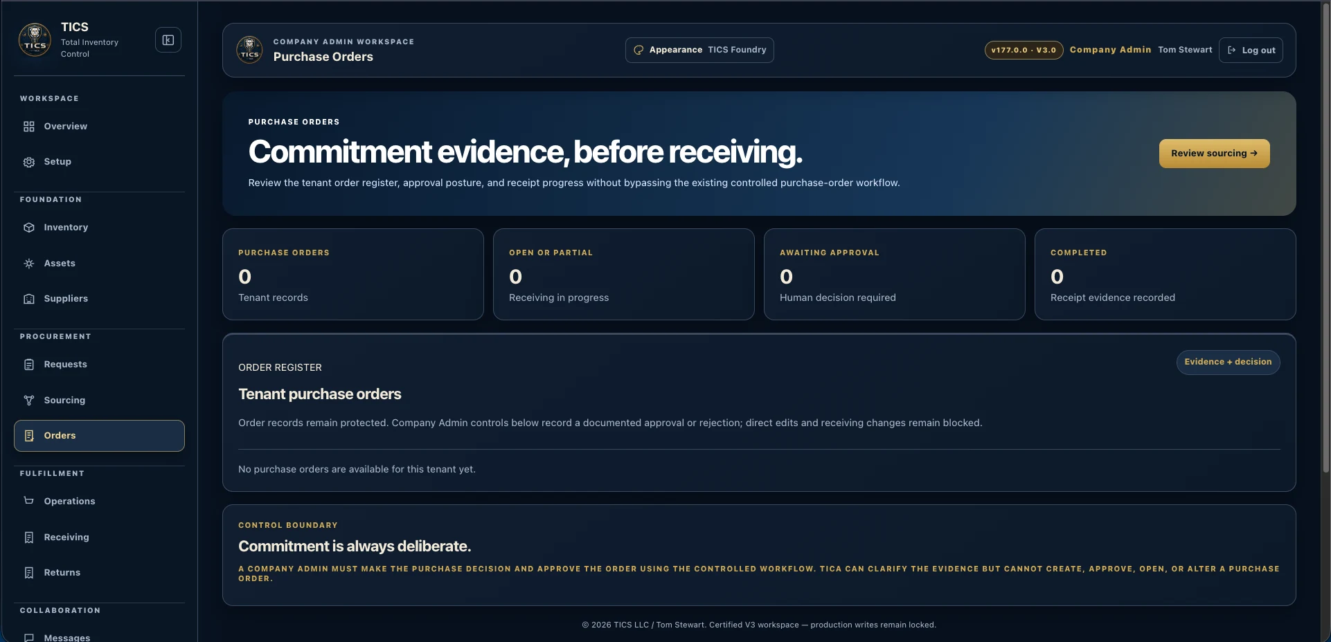 TICS V177 purchase order governance view